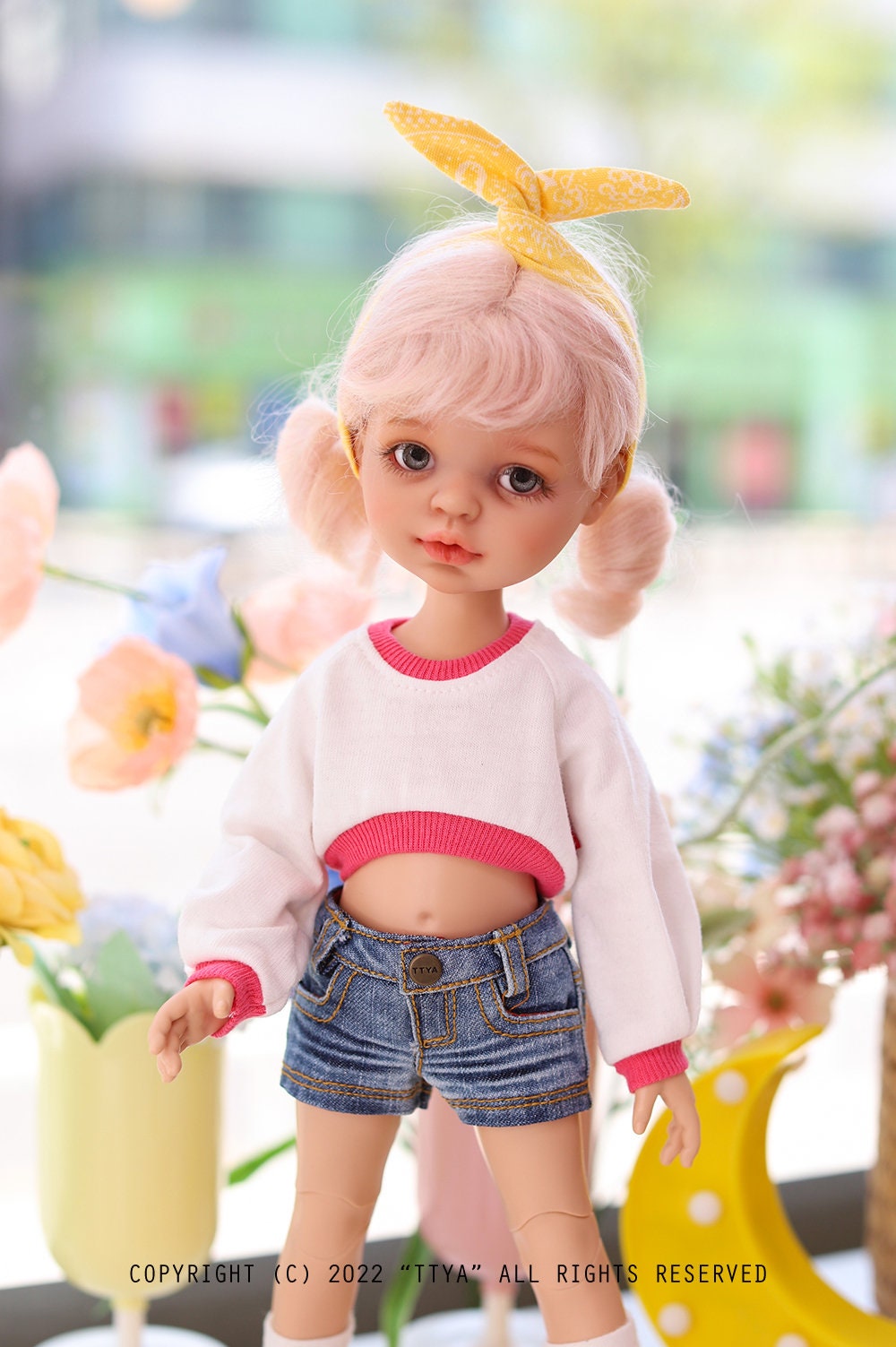 ハンドメイドドール衣装 - ピンクのクロップトップ、パオラ・レイナ