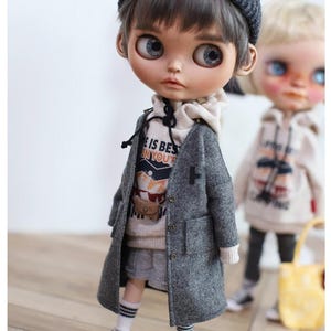 Blythe dockkläder | Lång ulljacka | Mörkgrå | Blythe-outfit