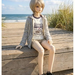 SD13 Girl BJD Smart Doll Clothes | Hooded Top Hoodie | Handmade Basic Zipup Hooded T - Gray