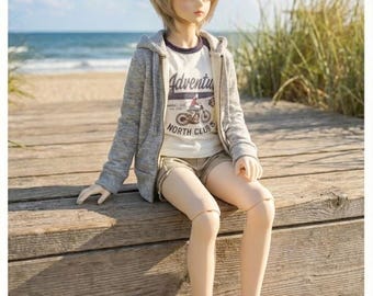 SD13 Girl BJD Smart Doll Clothes | Hooded Top Hoodie | Handmade Basic Zipup Hooded T - Gray