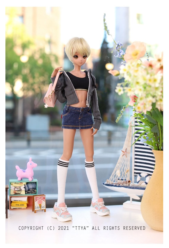 SD13 GIRL Smart Doll Pingment Crop Zipup Hooded T - Gray - Etsy
