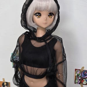 SD13 Flicka Smart Doll Crop Tre-linjers mesh hoodie - Svart