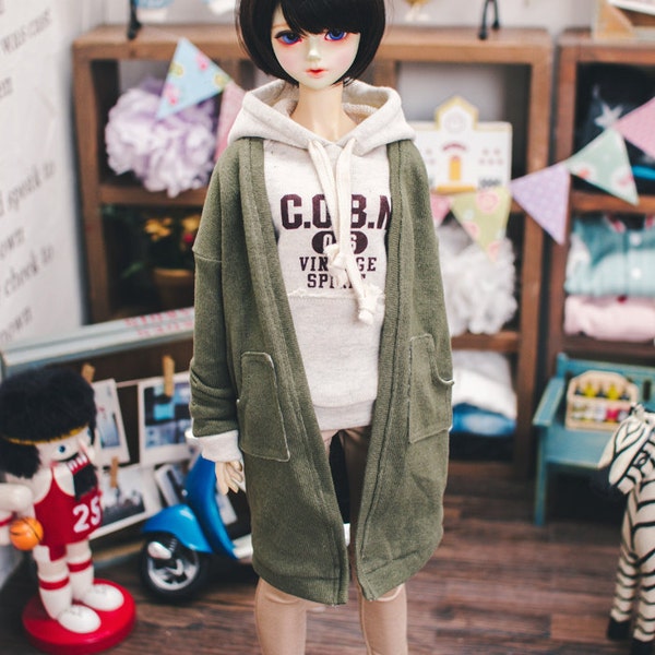 SD13 Girl Natural Deep Slit Long Cardigan - Khaki