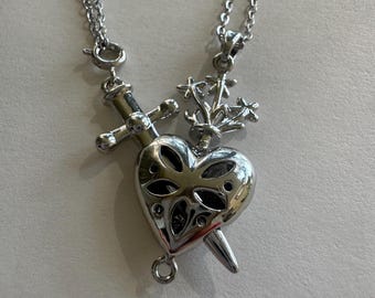 Collana di coppia con cuore e spada, gioielli per coppie, collane con ciondolo abbinate in due pezzi, collana con spada, regalo di anniversario per coppie