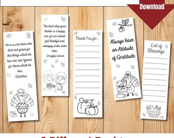 Thanksgiving Coloring Bookmarks | Gratitude Activity (Digital PDF)