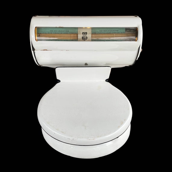NY ONLY: Antique White Enamel Stimpson Scale, With Gorgeous Front 