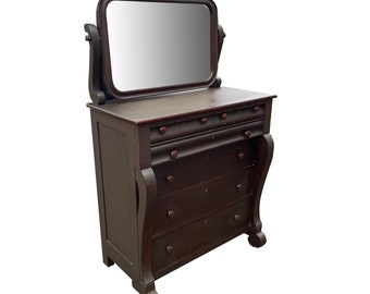 Stunning deeeep brown, darn near black, Empire style 6-drawer vintage vanity dresser.