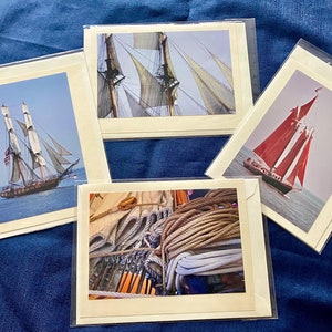Tarjetas fotográficas originales, barcos de vela, juego de 4 con sobres, interior en blanco
