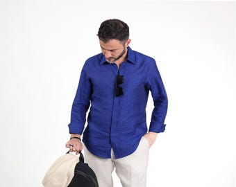 CUSTOM SIZE Men's linen shirt, summer shirt, beach vacation shirt, sustainable fabric, gift for him, handcrafted shirt, personalized shirt