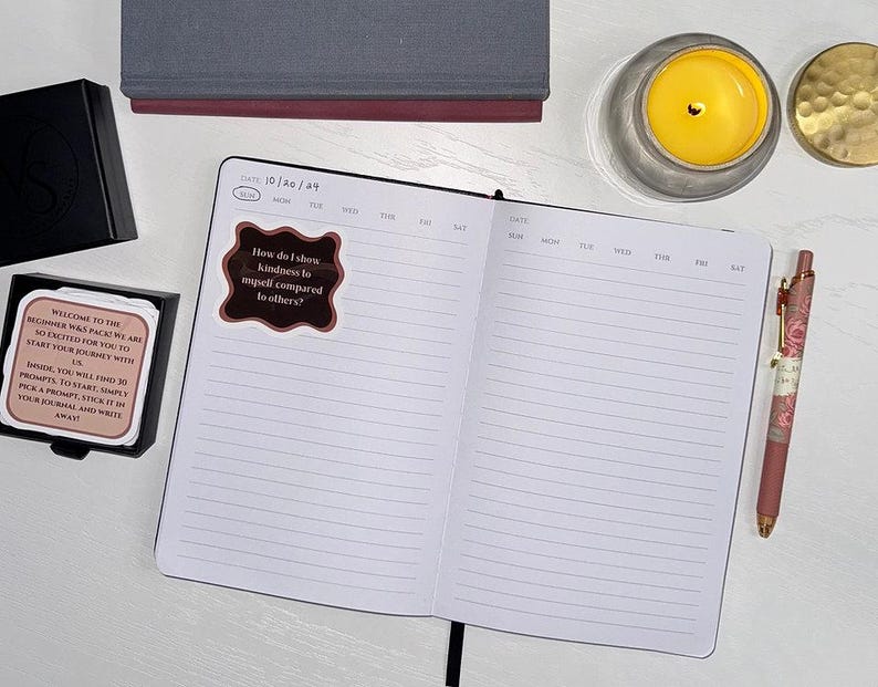Guided Journal with prompt stickers (self-reflection, self-discovery, productivity, creativity, self-paced self-care journaling, journal prompts, mental health)