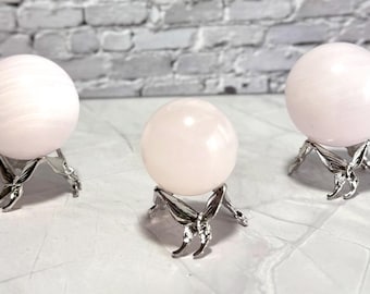 UV Reactive Mangano Pink Calcite Sphere: Carved Crystal Ornament