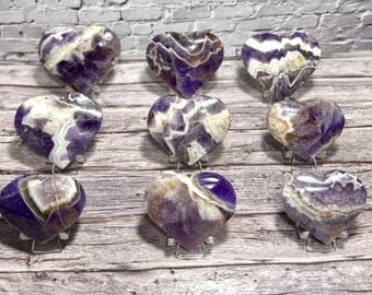 Chevron Amethyst Heart: Carved Purple Dream Crystal (2-2.5")