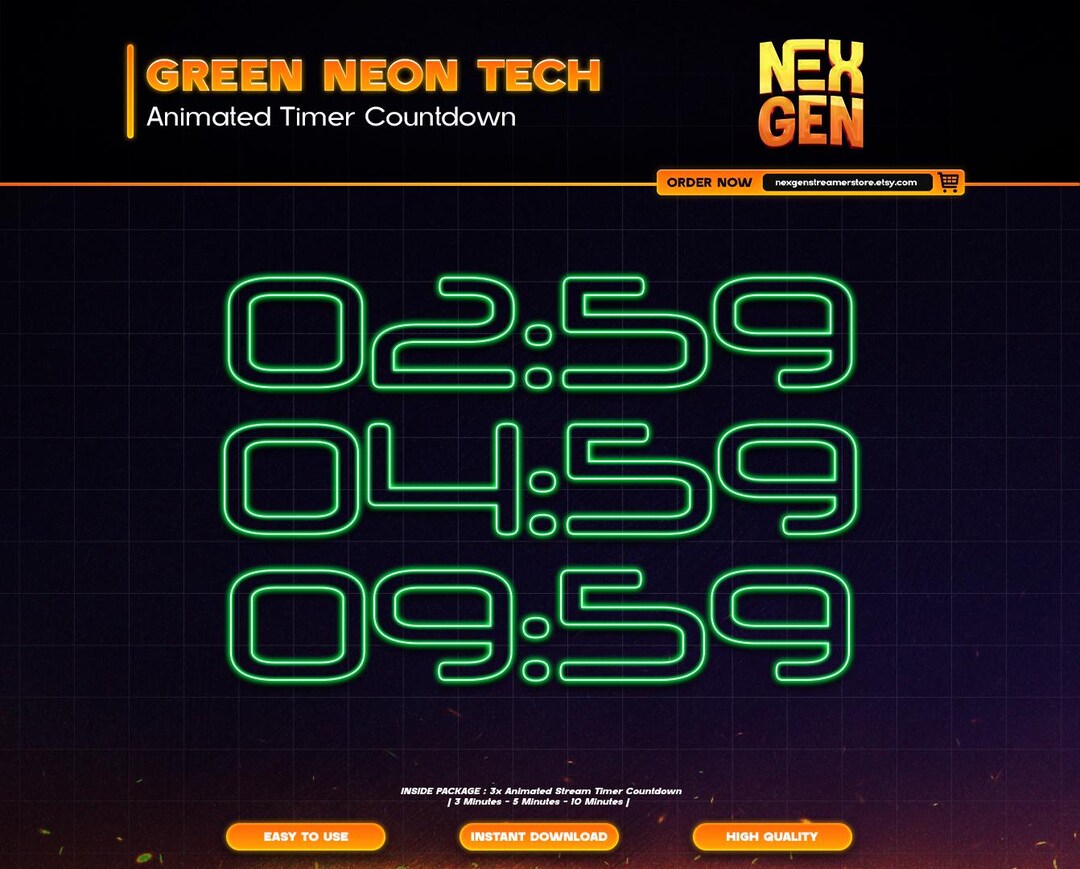 Green Neon Tech Animated Stream Timers Countdown | Twitch, Youtube ...