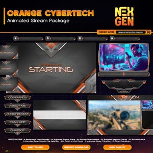 Orange Rapper Overlay Animated Orange Stream Overlay Cybertech | Twitch OBS Stream Pack ...