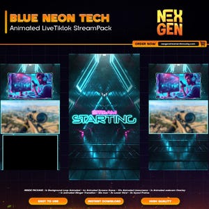 Neon Tech Animated Tiktok Live Streaming Package | screens,webcams,transition | vertical design - clean - cozy.