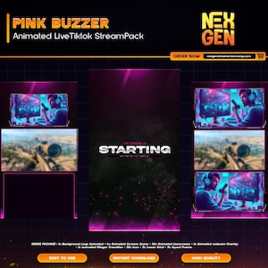 Pink Buzzer Animated Tiktok Live Streaming Package | screens,webcams,transition | vertical design - clean - cyberpunk.