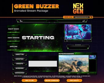 Animated Green Stream Overlay Buzzer | Twitch OBS Premium Pack | VTuber Stream Panels FX | Award Layout Instant Download