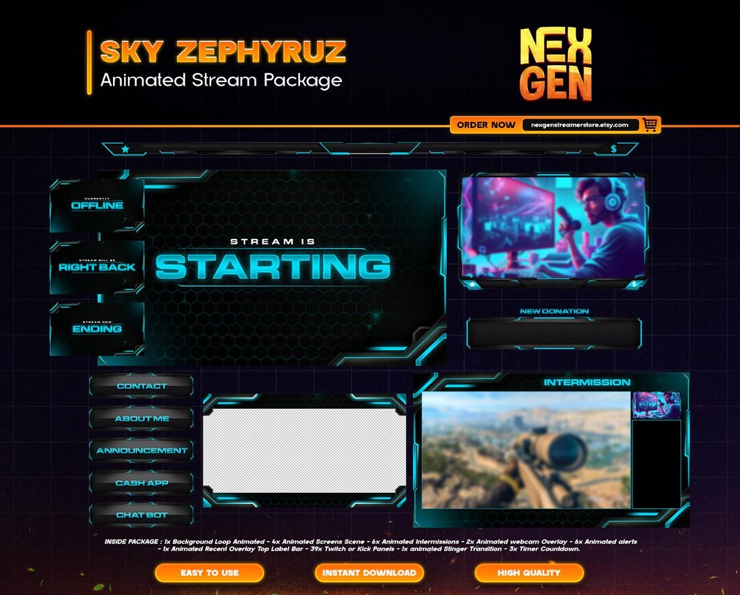 Animated Neon Stream Overlay Package: Futuristic Vtuber Twitch/kick ...