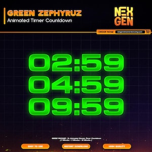 Green Zephyruz Animated Stream Timers Countdown | Twitch, YouTube & Kick | 3m, 5m, 10m.