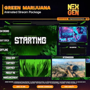 Green Leaf Animated Stream Overlay Pack: Twitch, YouTube, OBS