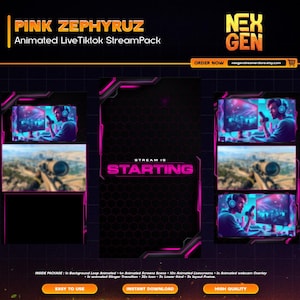 Pink Zephyruz Animated Tiktok Live Streaming Package | screens,webcams,transition | vertical design - clean - cozy.