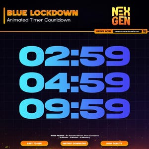 Blue Lockdown Animated Stream Timers Countdown | Twitch, YouTube & Kick | 3m, 5m, 10m.