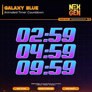 Galaxy Blue Nebula Animated Stream Timers Countdown | Twitch, YouTube & Kick | 3m, 5m, 10m.