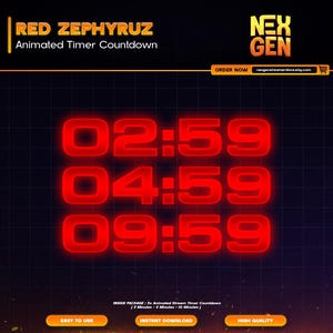 Red Zephyruz Animated Stream Timers Countdown | Twitch, YouTube & Kick | 3m, 5m, 10m.