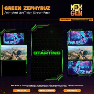 Green Zephyruz Animated Tiktok Live Streaming Package | screens,webcams,transition | vertical design - clean - cozy.