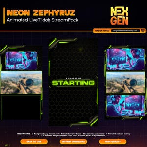 Neon Zephyruz Animated Tiktok Live Streaming Package | screens,webcams,transition | vertical design - clean - cozy.