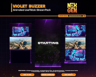 Violet Buzzer Animated Tiktok Live Streaming Package | screens,webcams,transition | vertical design - clean - cyberpunk.