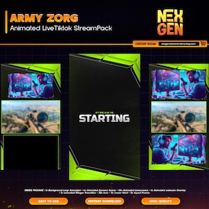 Army Zorg Animated Tiktok Live Streaming Package | screens,webcams,transition | vertical design - clean - cozy.