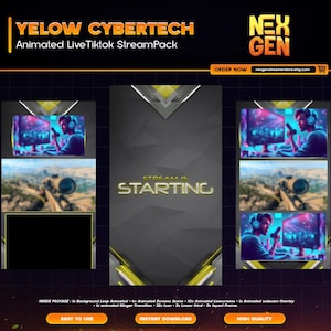 Yellow Cybertech Animated Tiktok Live Streaming Package | screens,webcams,transition | vertical design - clean - cozy.
