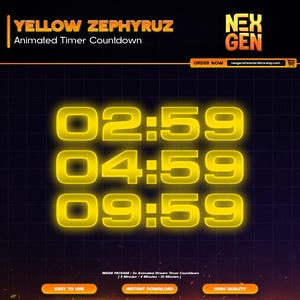 Yellow Zephyruz Animated Stream Timers Countdown | Twitch, YouTube & Kick | 3m, 5m, 10m.