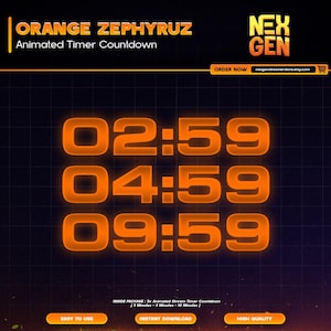 Orange Zephyruz Animated Stream Timers Countdown | Twitch, YouTube & Kick | 3m, 5m, 10m.