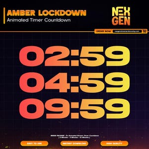 Amber Lockdown Animated Stream Timers Countdown | Twitch, YouTube & Kick | 3m, 5m, 10m.