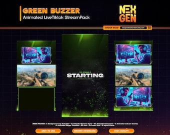 Green Buzzer Animated Tiktok Live Streaming Package | screens,webcams,transition | vertical design - clean - cyberpunk.