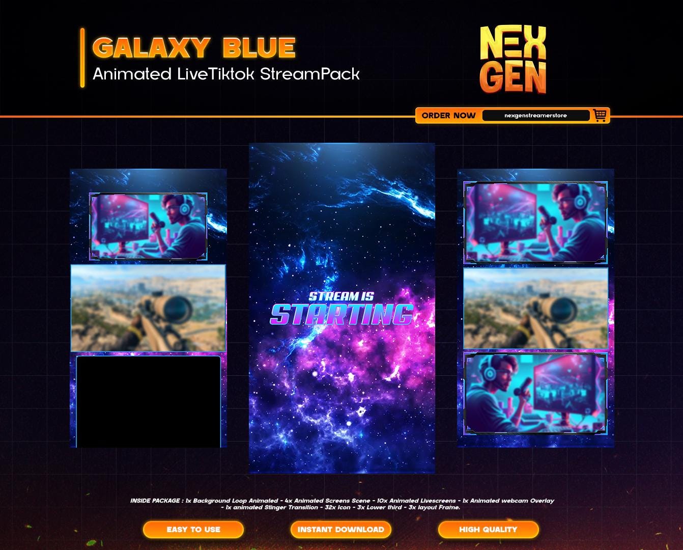 TikTok Live Overlay – Animated Vertical Stream Pack for OBS, Vtuber, Galaxy Scenes, Webcam, Alerts, Stinger, Layouts & Lower Thirds