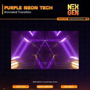 Purple Neon Tech Animated Stream Stinger Transition for Twitch, Kick, Youtube | complete streaming setup | clean - aesthetic.