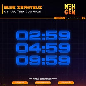 Blue Zephyruz Animated Stream Timers Countdown | Twitch, YouTube & Kick | 3m, 5m, 10m.