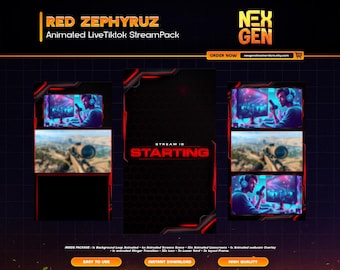 Red Zephyruz Animated Tiktok Live Streaming Package | screens,webcams,transition | vertical design - clean - cozy.