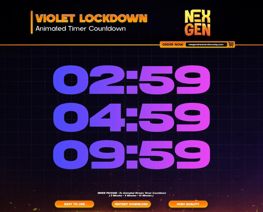 Violet Lockdown Animated Stream Timers Countdown for Twitch, Youtube ...