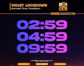 Violet Lockdown Animated Stream Timers Countdown for  Twitch, YouTube & Kick | 1m, 3m, 5m, 10m.
