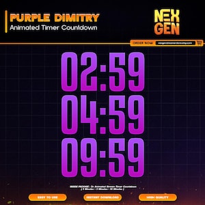 Purple Dimitry Animated Stream Timers Countdown | Twitch, YouTube & Kick | 3m, 5m, 10m.