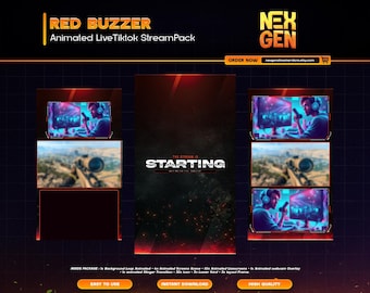 Red Buzzer Animated Tiktok Live Streaming Package | screens,webcams,transition | vertical design - clean - cyberpunk.