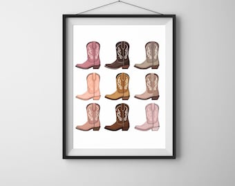 Cowgirl Boots Digital Art, Western Room Decor, Cowboy Boots, Home Decor, Wall Art