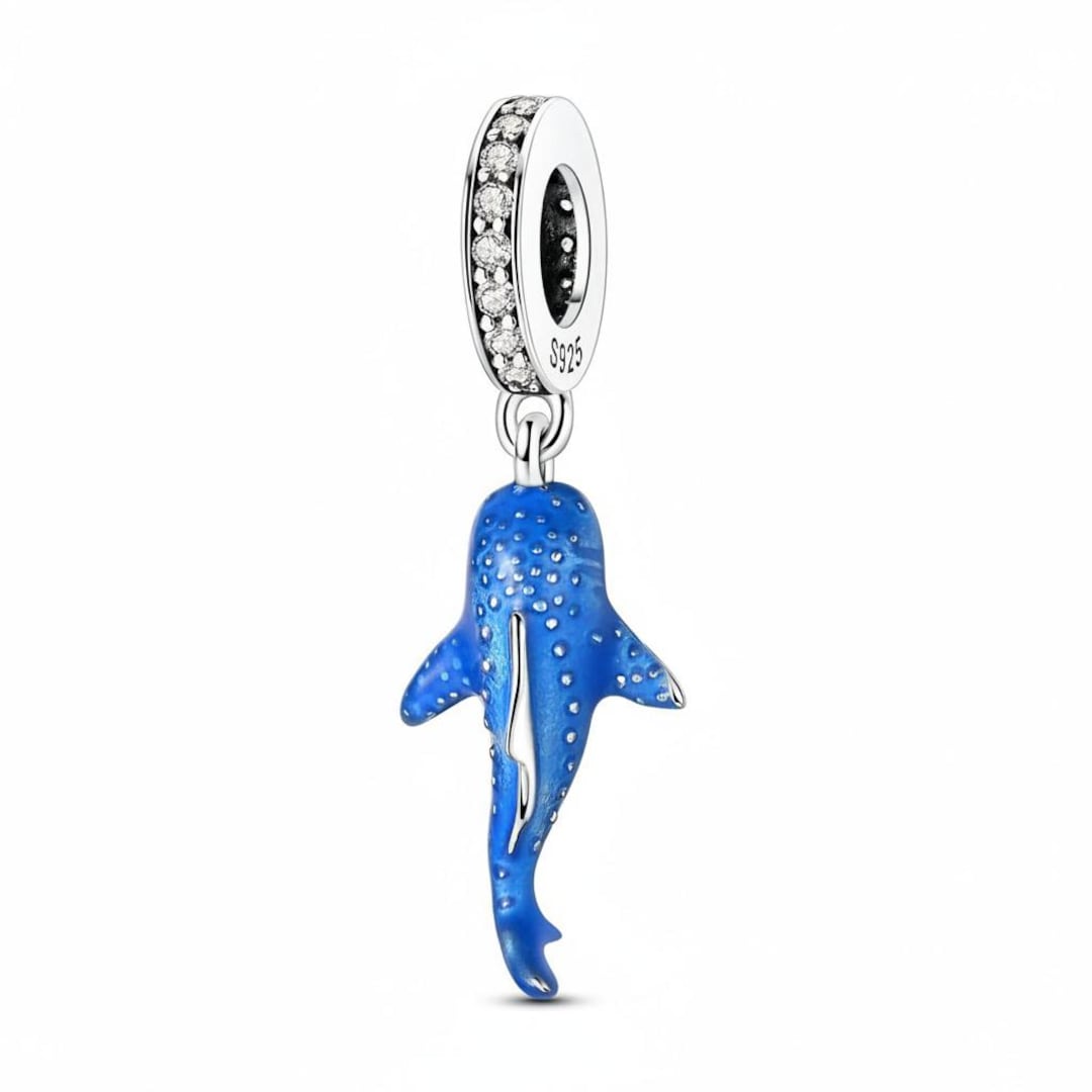 925 Sterling Silver Whale Shark Dangle Charm - Shimmering Blue Enamel ...