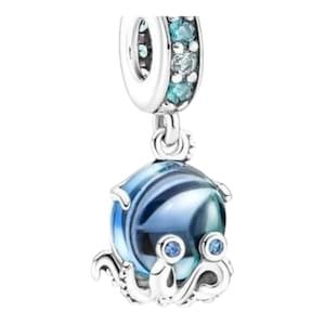 925 Sterling Silver Octopus Charm with Blue Murano Glass | Pandora Compatible | Elegant Ocean Jewelry | Gift for Her