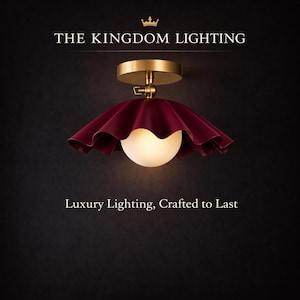 Handcrafted Brass Semi-Flush Mount Ceiling Light with Milk Glass Globe – Scalloped Modern Vintage Interior Lighting Fixture