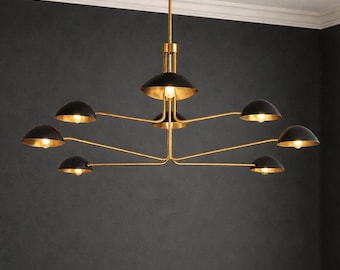 Brass Sputnik Chandelier: Mid-Century Starburst Light, 8-Light Linear Pendant